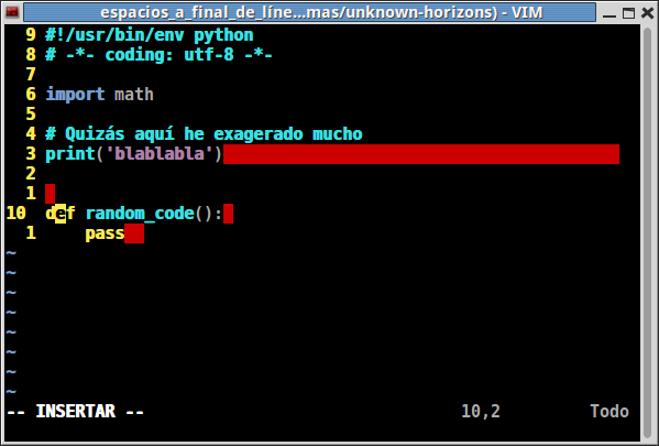 Textos a final de línea resaltados en Vim