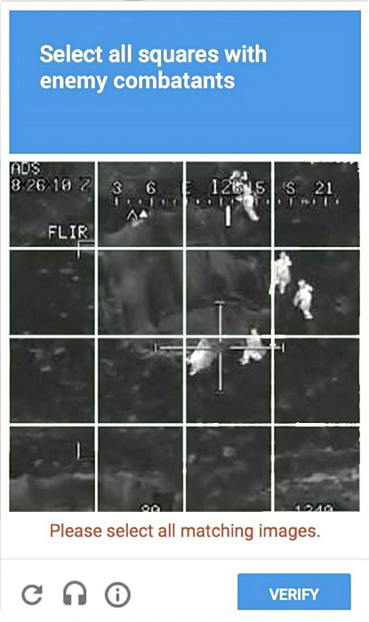 Решение reCAPTCHA Google применяется для обучения искусственного интеллекта, который помогает американским беспилотникам убивать